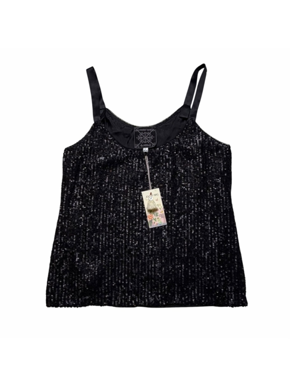 $170 Johnny Was Top Womens Small Black Amy Easy Cami Sequins Glam NEW!